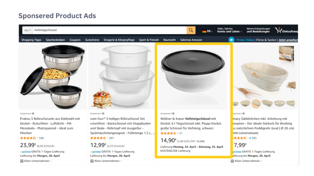Beispiel Amazon Ads - Sonsered Products